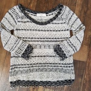 Zara Knit Sz L Black Gray Fringe Sweater Open Back